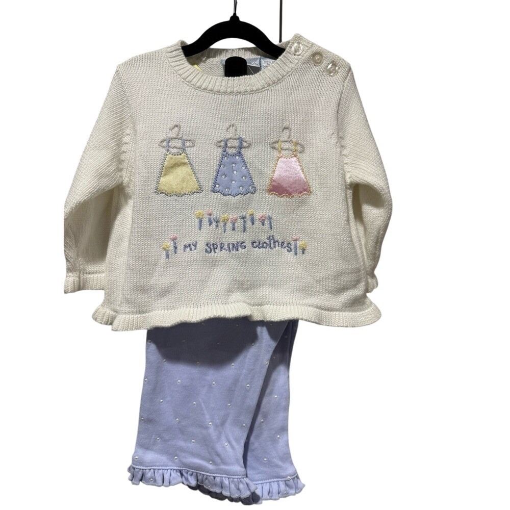 New Vintage Y2K Knit Sweater Outfit Embroidery Ruffle Girls 6-9 months floral